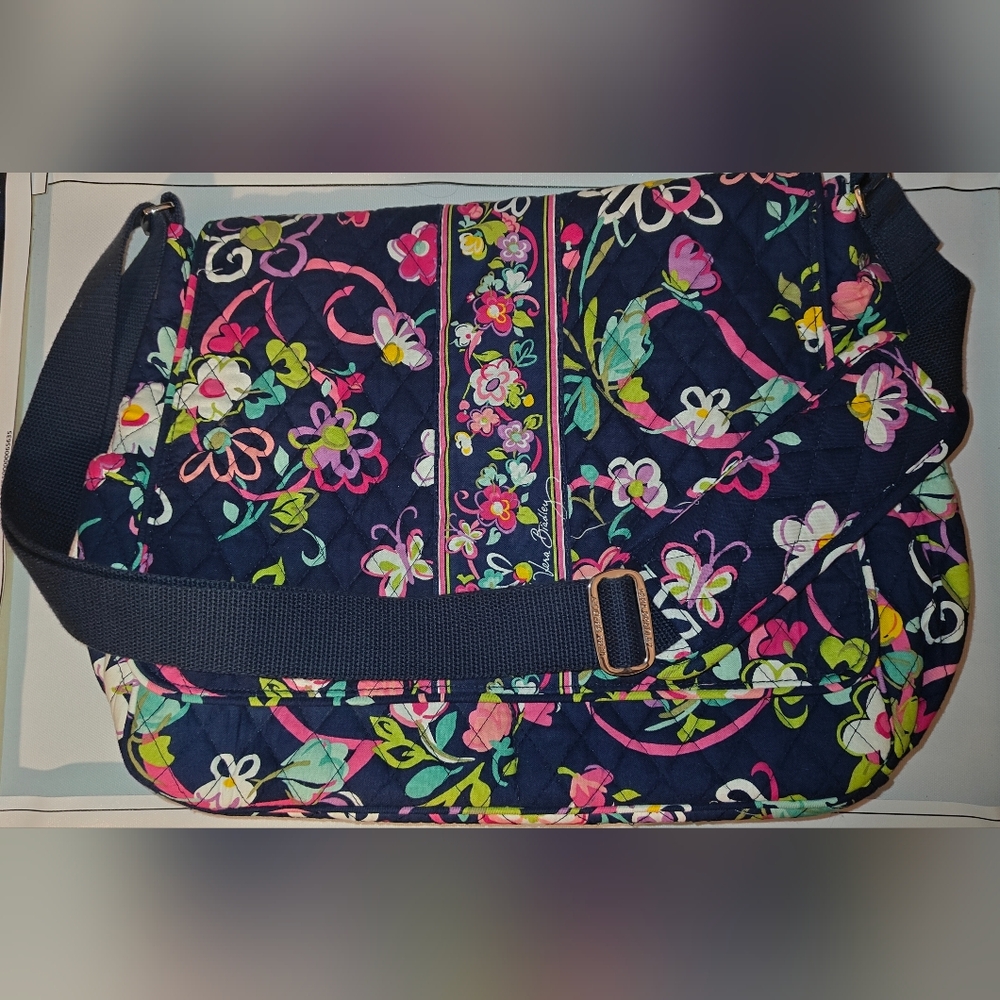 Vera Bradley Messenger Baby Bag Ribbons Navy Floral Breast Cancer Awareness 2012